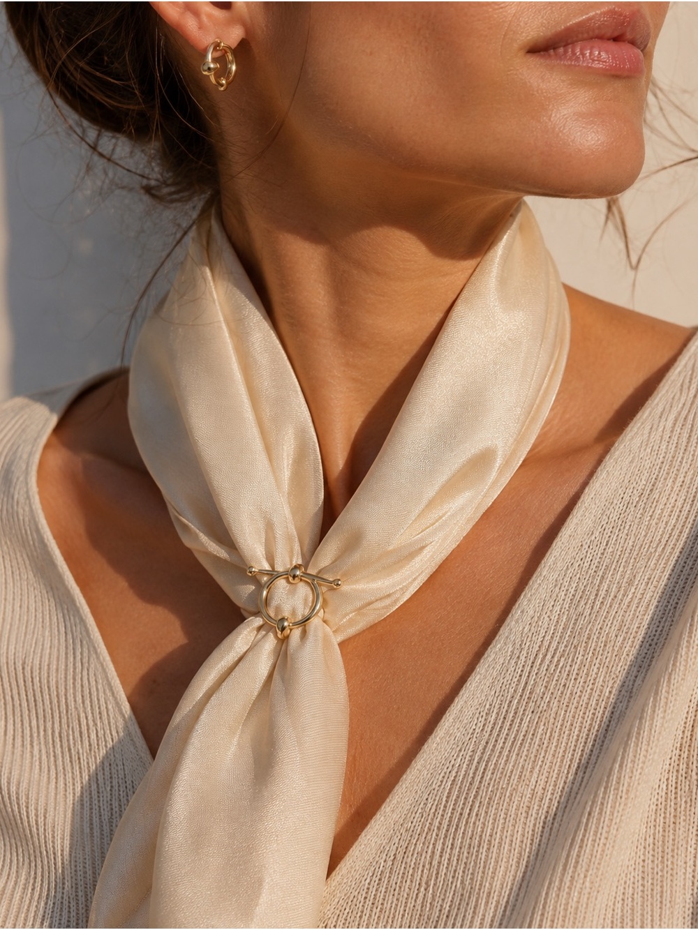 Gold Tone Geometric Scarf Ring Buckle